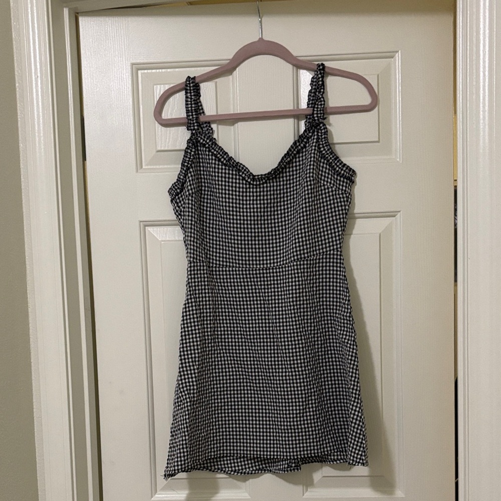 Gingham Dress with Ruffled Straps